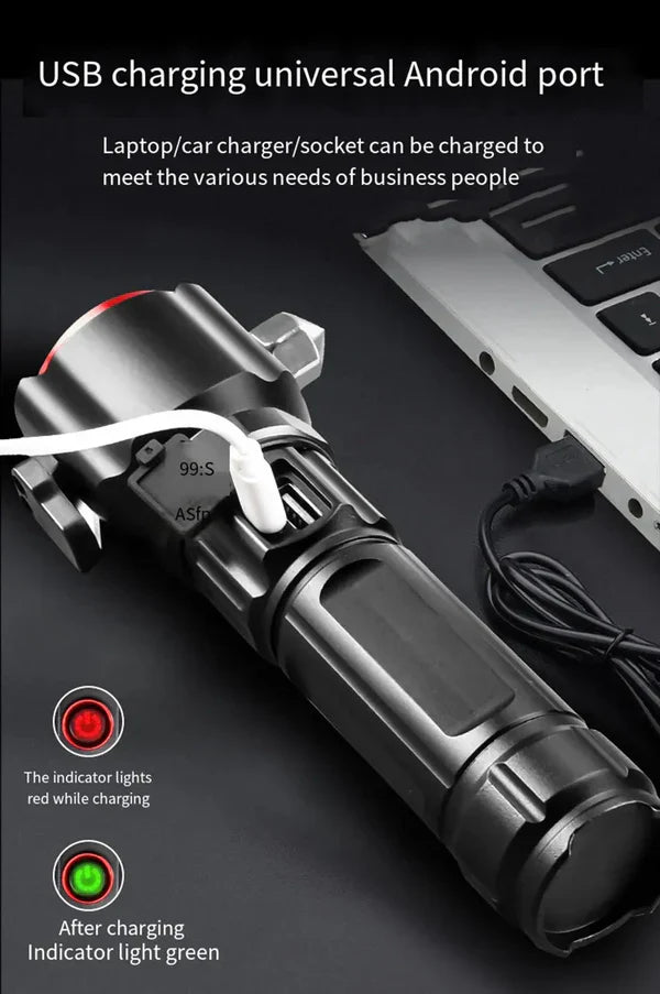 Multi-Functional 1KM Long Range LED Emergency Flashlight Powerbank Type-C Charging